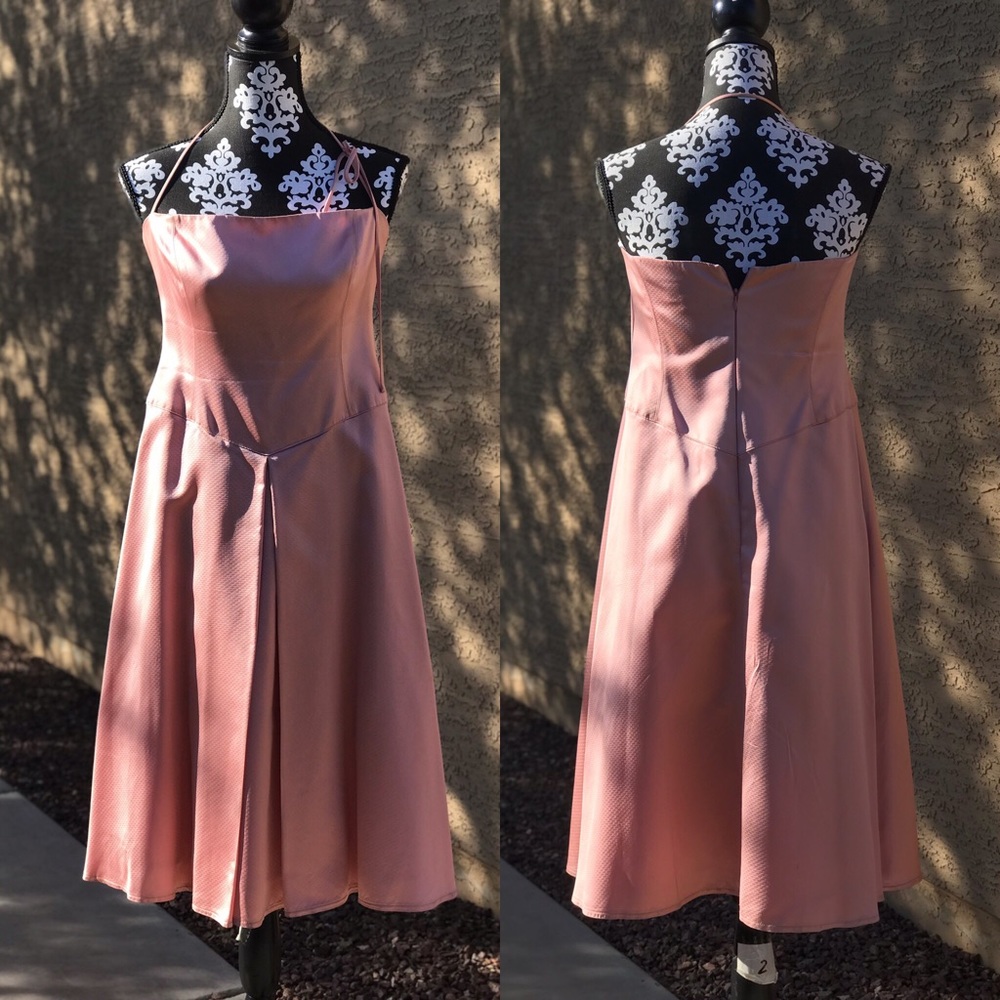 David Meister Formal V Pleat Dress Dusty Rose Pink